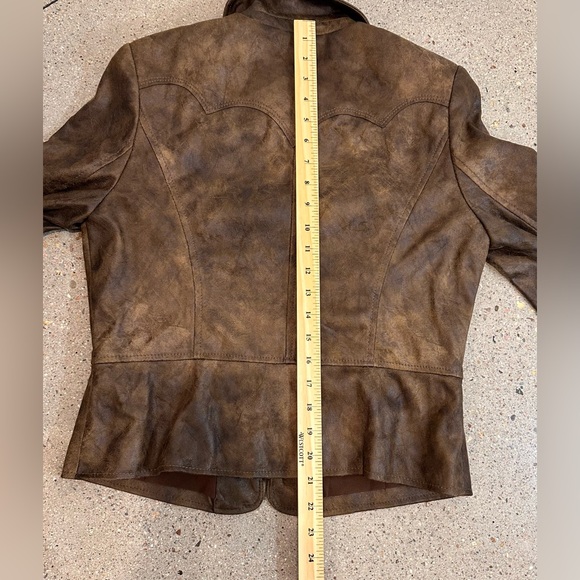Western style faux leather jacket brown w beads and zipper size small to medium - Picture 13 of 16